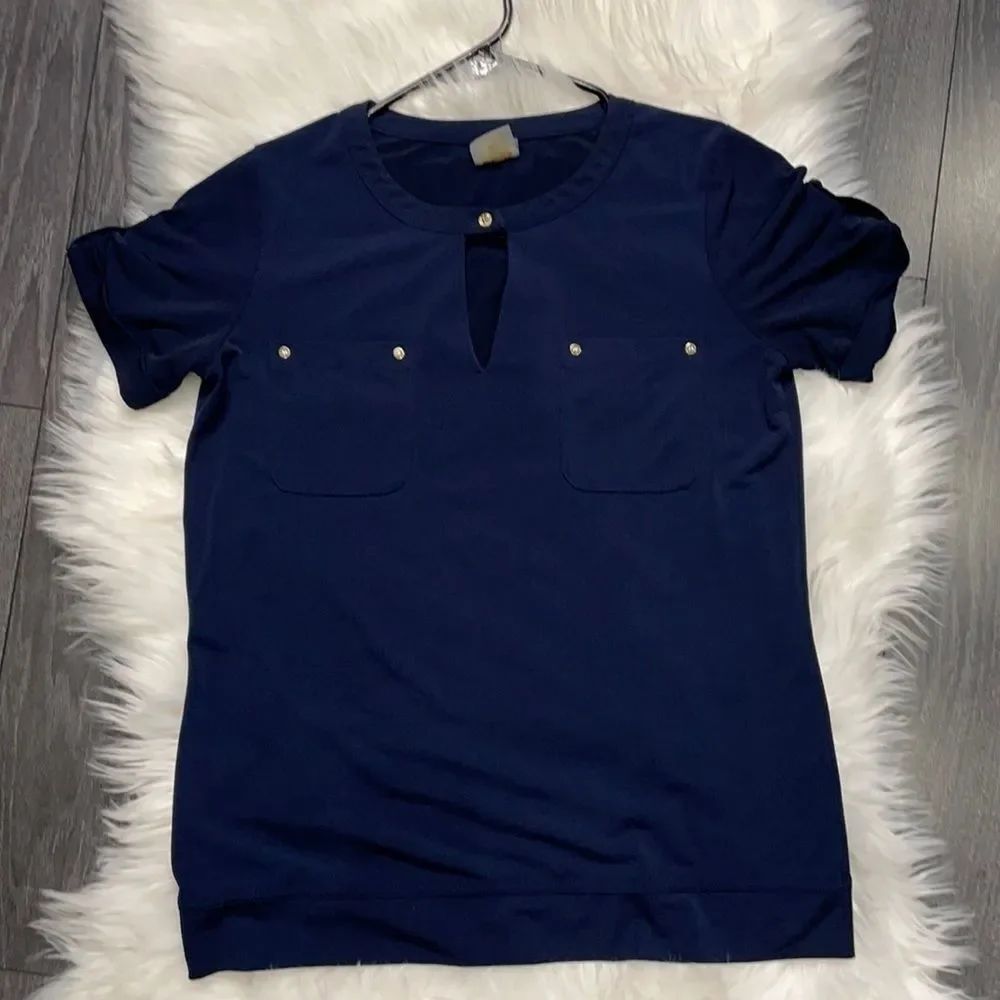 Anne Klein Petite Small Short Sleeve Keyhole Top - Picture 2 of 11